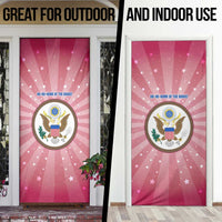 USA Christmas Door Cover with Bald Eagle Seal Pink Starburst Pattern and Festive Holiday Icons - Wonder Print Shop