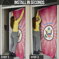 USA Christmas Door Cover with Bald Eagle Seal Pink Starburst Pattern and Festive Holiday Icons - Wonder Print Shop