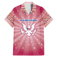 USA Christmas Family Matching Mermaid Dress and Hawaiian Shirt with Bald Eagle Seal Pink Starburst Pattern and Festive Holiday Icons - Wonder Print Shop