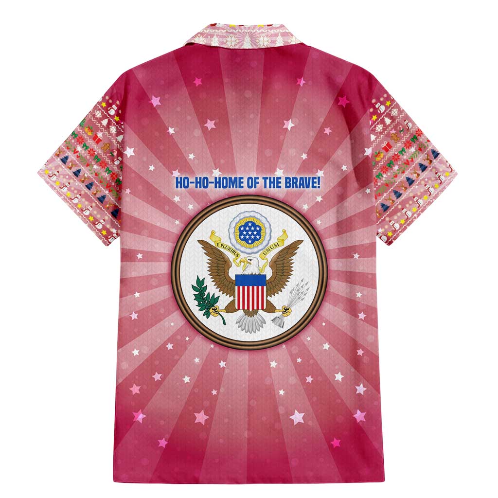 USA Christmas Family Matching Mermaid Dress and Hawaiian Shirt with Bald Eagle Seal Pink Starburst Pattern and Festive Holiday Icons - Wonder Print Shop