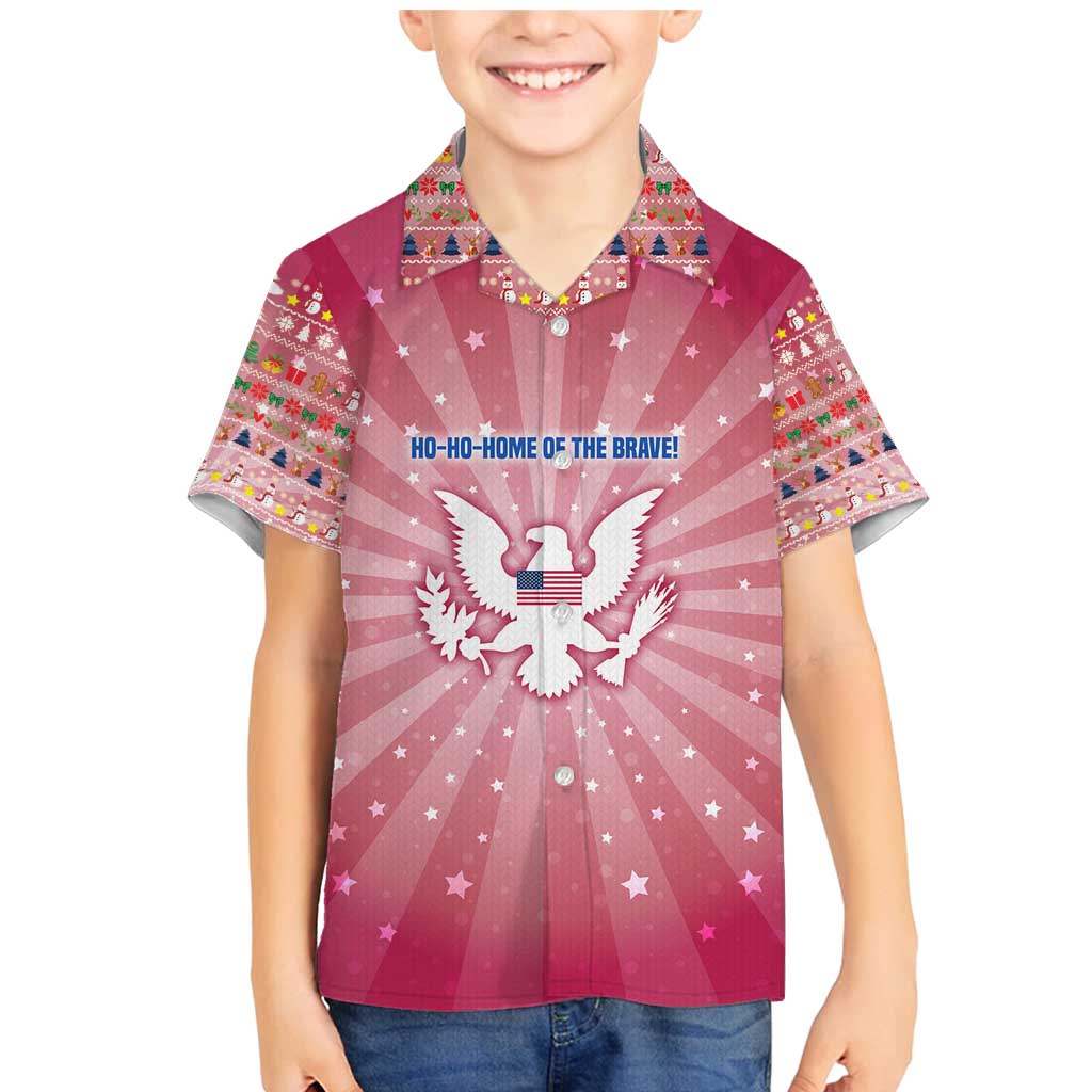 USA Christmas Family Matching Mermaid Dress and Hawaiian Shirt with Bald Eagle Seal Pink Starburst Pattern and Festive Holiday Icons - Wonder Print Shop