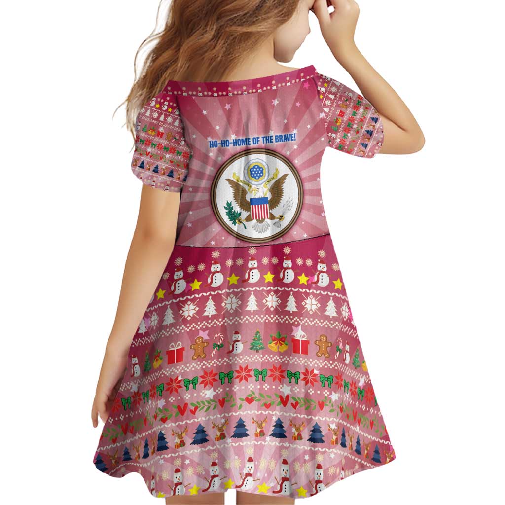 USA Christmas Family Matching Puletasi and Hawaiian Shirt with Bald Eagle Seal Pink Starburst Pattern and Festive Holiday Icons - Wonder Print Shop