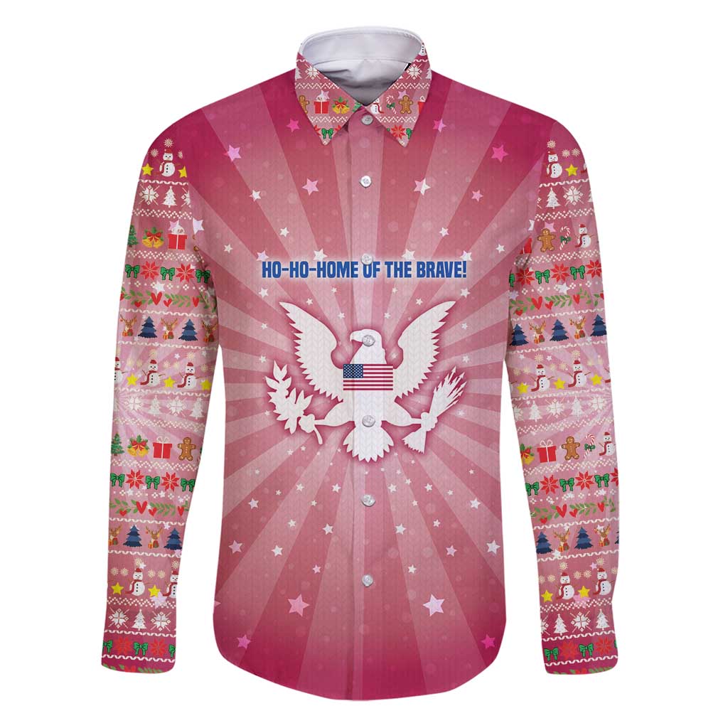 USA Christmas Family Matching Puletasi and Hawaiian Shirt with Bald Eagle Seal Pink Starburst Pattern and Festive Holiday Icons - Wonder Print Shop