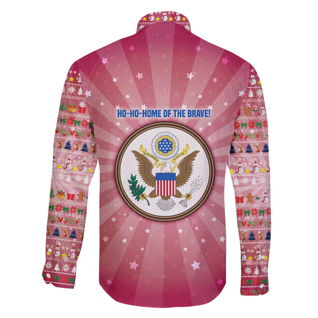 USA Christmas Family Matching Puletasi and Hawaiian Shirt with Bald Eagle Seal Pink Starburst Pattern and Festive Holiday Icons - Wonder Print Shop