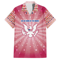 USA Christmas Family Matching Short Sleeve Bodycon Dress and Hawaiian Shirt with Bald Eagle Seal Pink Starburst Pattern and Festive Holiday Icons - Wonder Print Shop