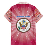 USA Christmas Family Matching Short Sleeve Bodycon Dress and Hawaiian Shirt with Bald Eagle Seal Pink Starburst Pattern and Festive Holiday Icons - Wonder Print Shop