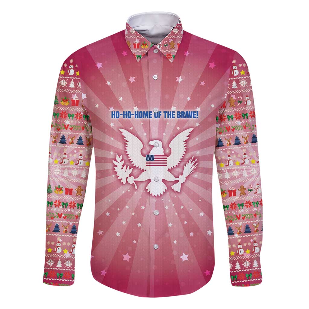 USA Christmas Family Matching Short Sleeve Bodycon Dress and Hawaiian Shirt with Bald Eagle Seal Pink Starburst Pattern and Festive Holiday Icons - Wonder Print Shop