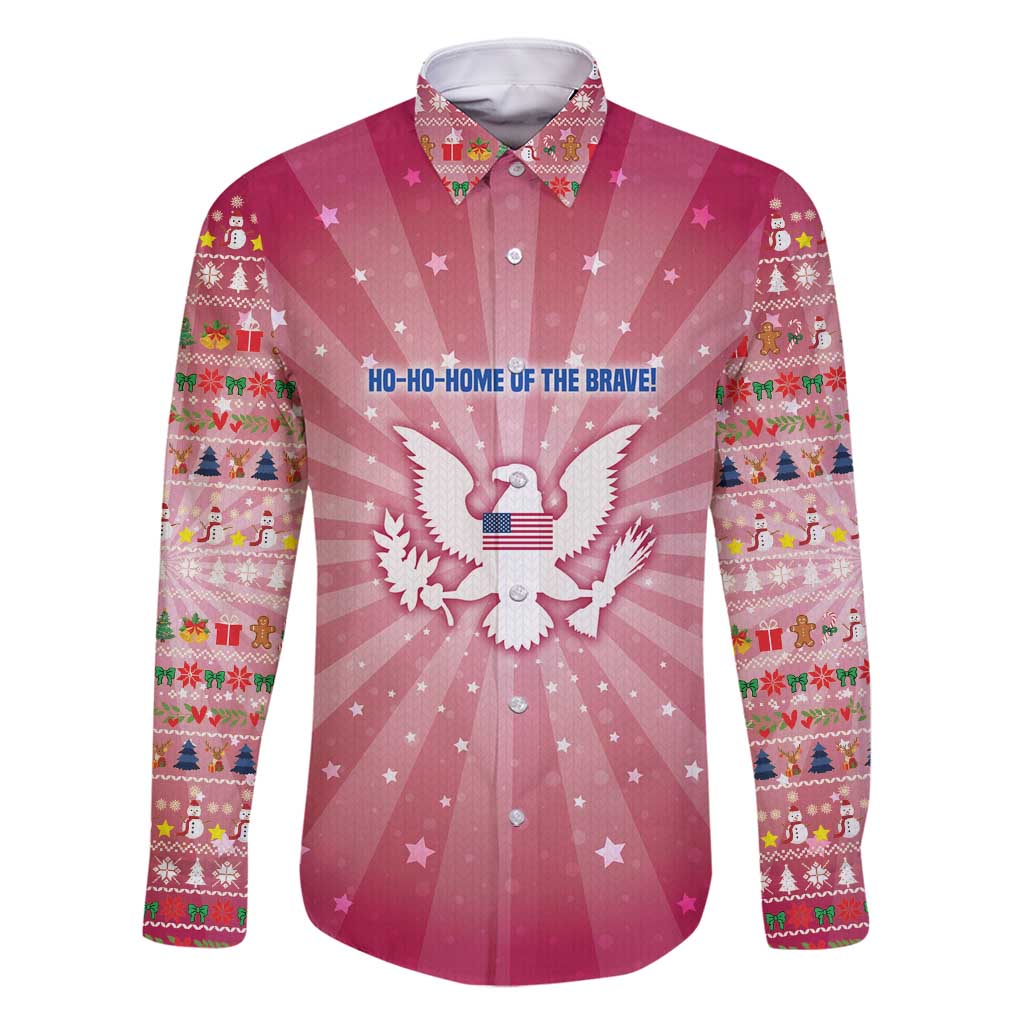 USA Christmas Family Matching Tank Maxi Dress and Hawaiian Shirt with Bald Eagle Seal Pink Starburst Pattern and Festive Holiday Icons - Wonder Print Shop