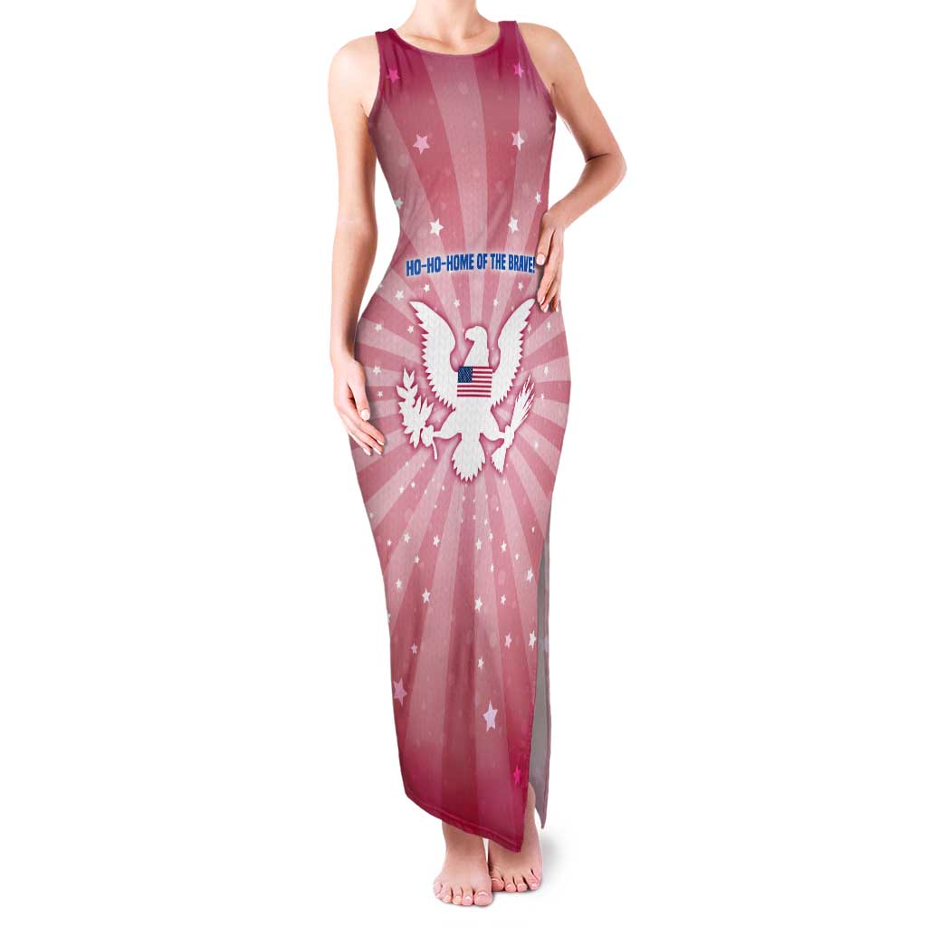 USA Christmas Family Matching Tank Maxi Dress and Hawaiian Shirt with Bald Eagle Seal Pink Starburst Pattern and Festive Holiday Icons - Wonder Print Shop