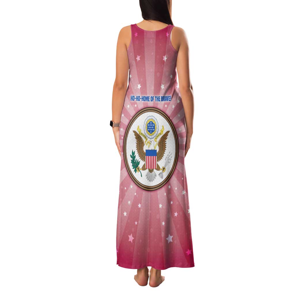 USA Christmas Family Matching Tank Maxi Dress and Hawaiian Shirt with Bald Eagle Seal Pink Starburst Pattern and Festive Holiday Icons - Wonder Print Shop