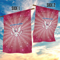 USA Christmas Garden Flag with Bald Eagle Seal Pink Starburst Pattern and Festive Holiday Icons - Wonder Print Shop