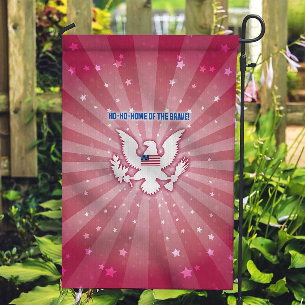 USA Christmas Garden Flag with Bald Eagle Seal Pink Starburst Pattern and Festive Holiday Icons - Wonder Print Shop