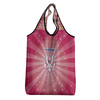 USA Christmas Grocery Bag with Bald Eagle Seal Pink Starburst Pattern and Festive Holiday Icons - Wonder Print Shop