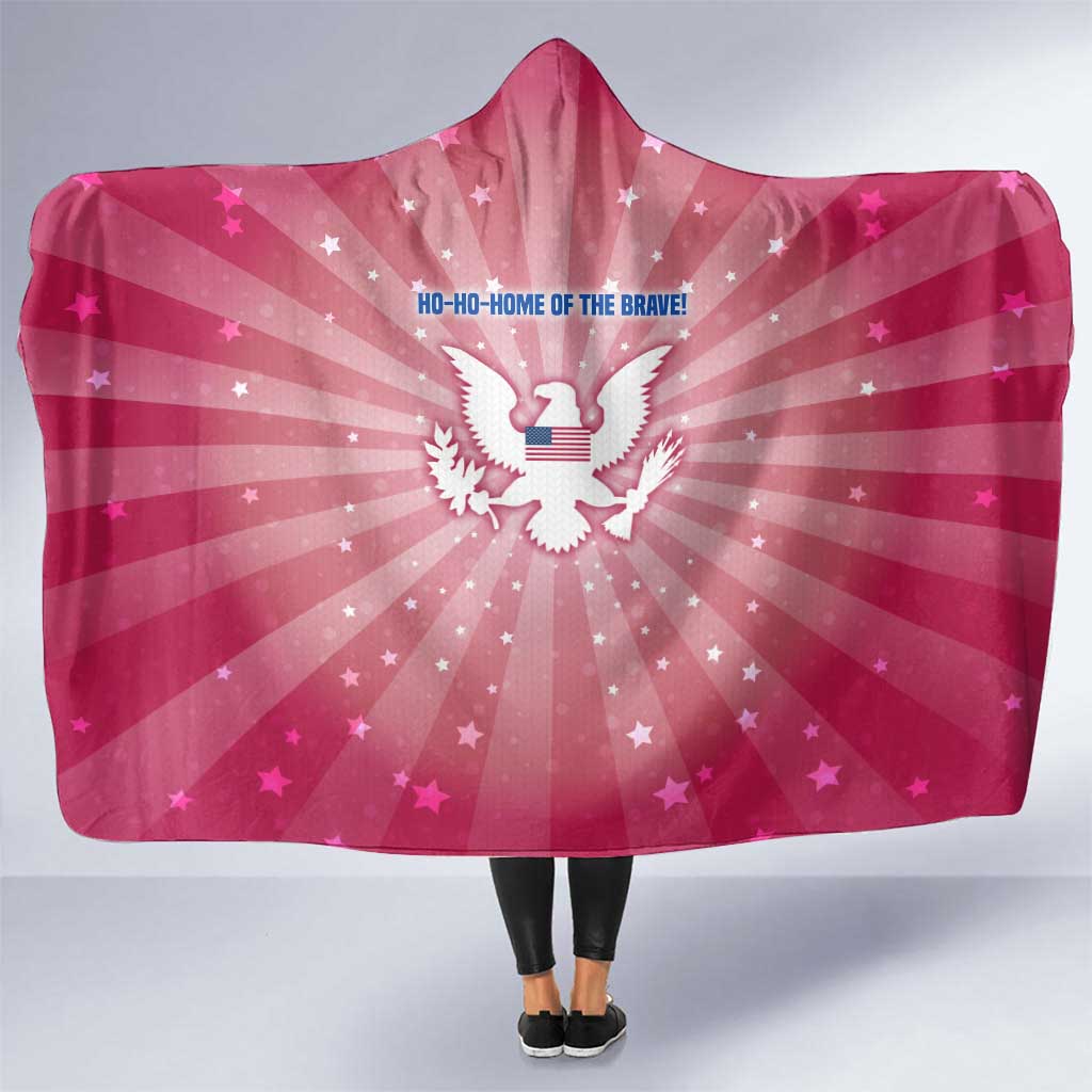 USA Christmas Hooded Blanket with Bald Eagle Seal Pink Starburst Pattern and Festive Holiday Icons - Wonder Print Shop