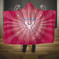 USA Christmas Hooded Blanket with Bald Eagle Seal Pink Starburst Pattern and Festive Holiday Icons - Wonder Print Shop