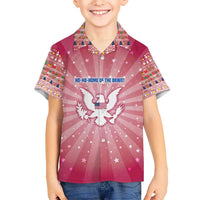 USA Christmas Kid Hawaiian Shirt with Bald Eagle Seal Pink Starburst Pattern and Festive Holiday Icons - Wonder Print Shop