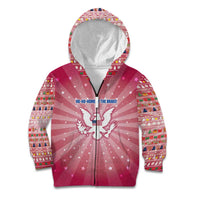 USA Christmas Kid Hoodie with Bald Eagle Seal Pink Starburst Pattern and Festive Holiday Icons - Wonder Print Shop
