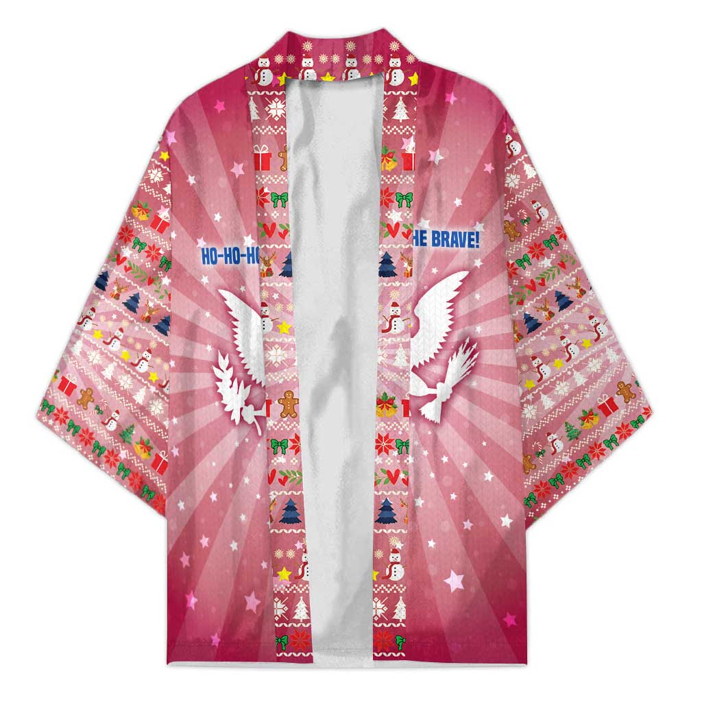 USA Christmas Kimono with Bald Eagle Seal Pink Starburst Pattern and Festive Holiday Icons - Wonder Print Shop