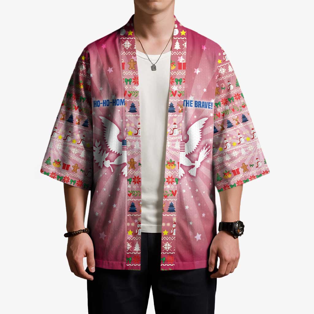 USA Christmas Kimono with Bald Eagle Seal Pink Starburst Pattern and Festive Holiday Icons - Wonder Print Shop