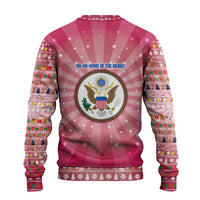 USA Christmas Ugly Christmas Sweater with Bald Eagle Seal Pink Starburst Pattern and Festive Holiday Icons - Wonder Print Shop