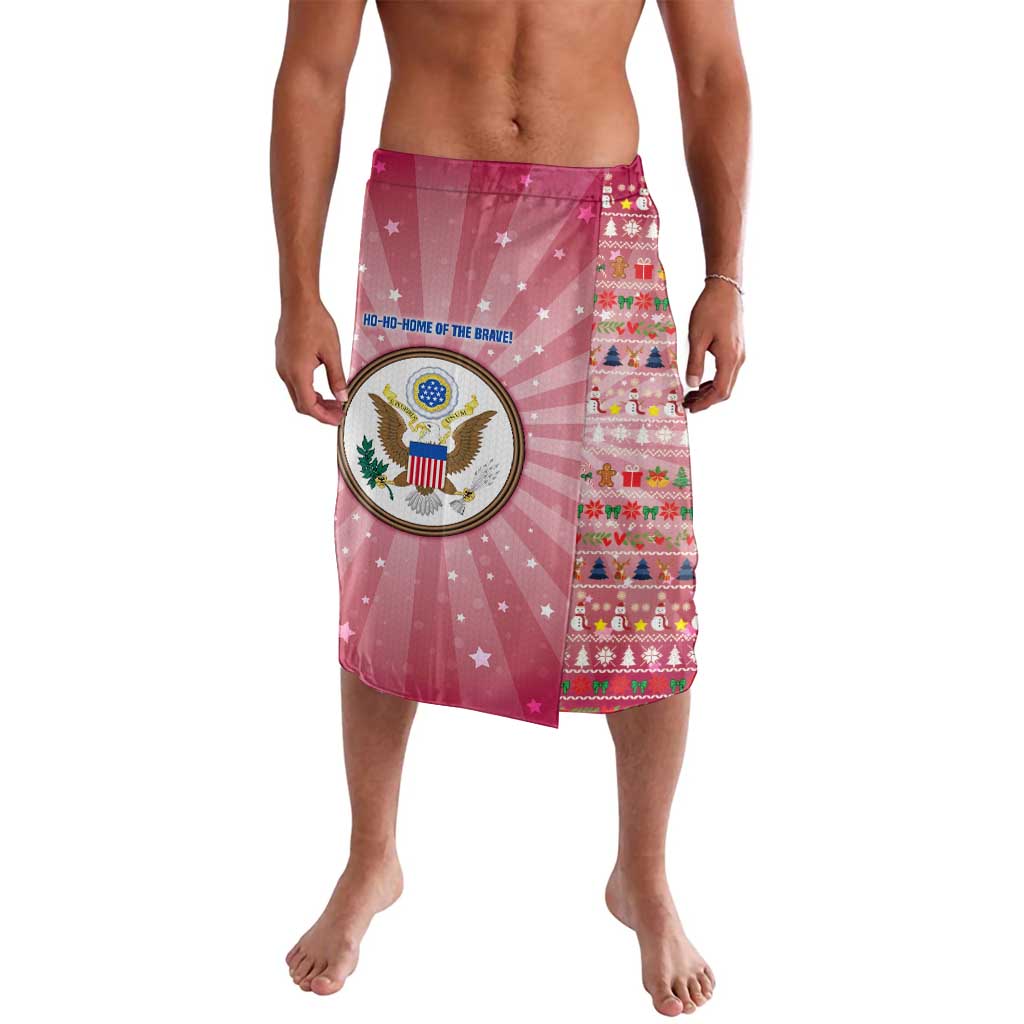 USA Christmas Lavalava with Bald Eagle Seal Pink Starburst Pattern and Festive Holiday Icons - Wonder Print Shop