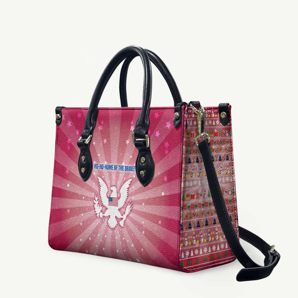 USA Christmas Leather Bag with Bald Eagle Seal Pink Starburst Pattern and Festive Holiday Icons - Wonder Print Shop