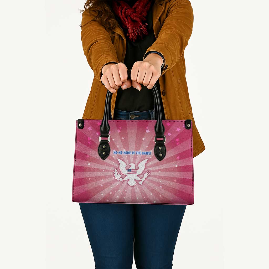 USA Christmas Leather Bag with Bald Eagle Seal Pink Starburst Pattern and Festive Holiday Icons - Wonder Print Shop