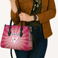 USA Christmas Leather Bag with Bald Eagle Seal Pink Starburst Pattern and Festive Holiday Icons - Wonder Print Shop