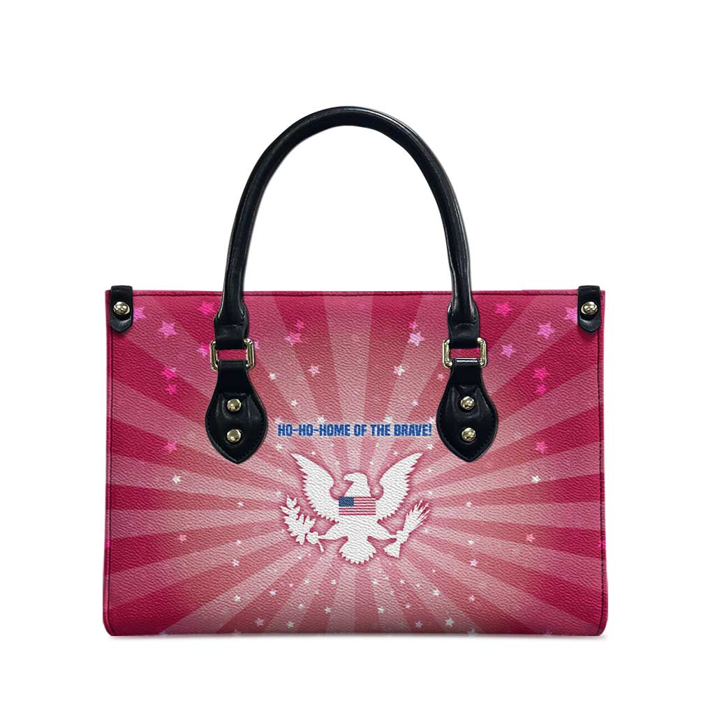 USA Christmas Leather Bag with Bald Eagle Seal Pink Starburst Pattern and Festive Holiday Icons - Wonder Print Shop