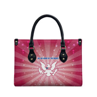 USA Christmas Leather Bag with Bald Eagle Seal Pink Starburst Pattern and Festive Holiday Icons - Wonder Print Shop