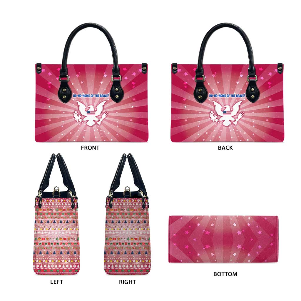 USA Christmas Leather Bag with Bald Eagle Seal Pink Starburst Pattern and Festive Holiday Icons - Wonder Print Shop