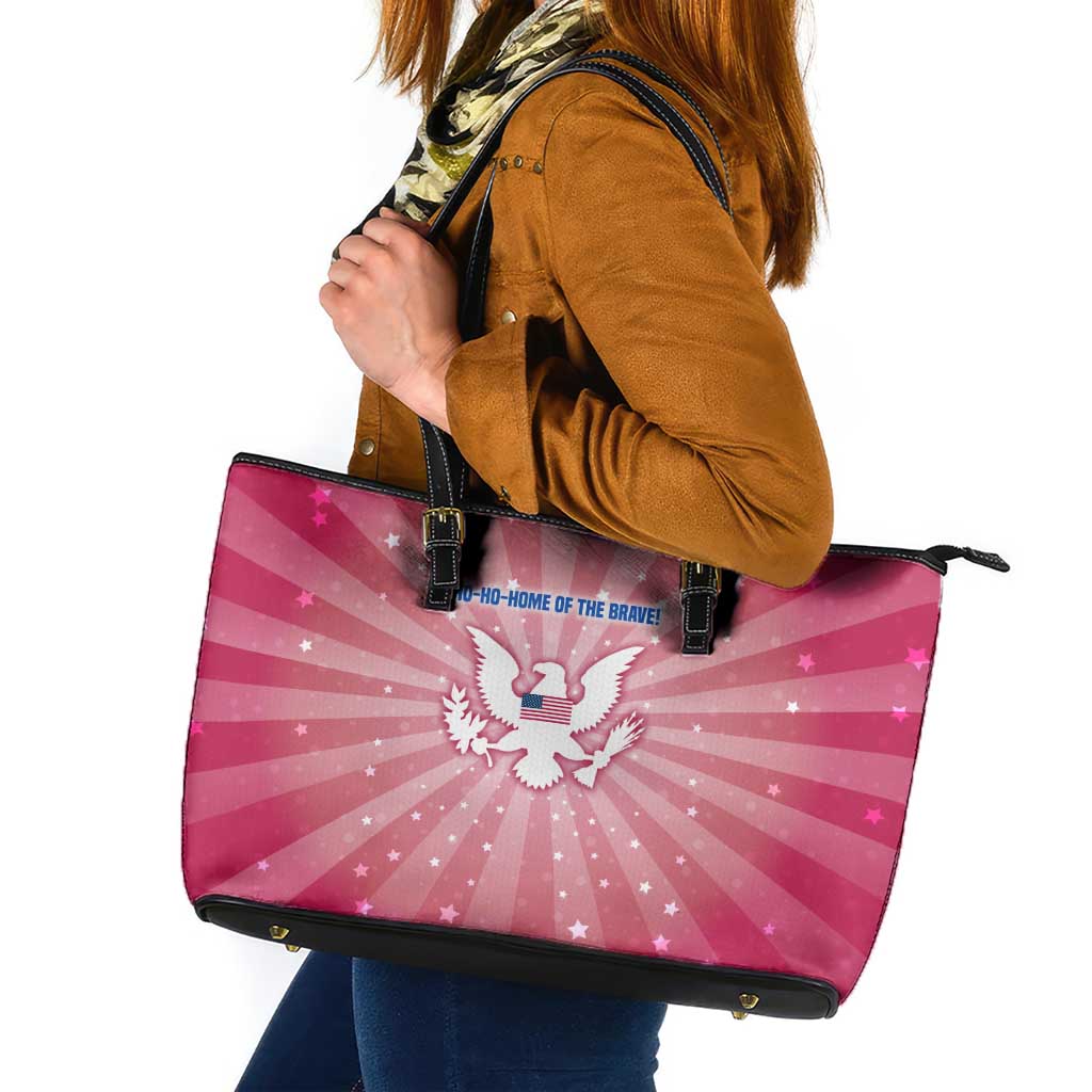 USA Christmas Leather Tote Bag with Bald Eagle Seal Pink Starburst Pattern and Festive Holiday Icons - Wonder Print Shop