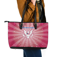 USA Christmas Leather Tote Bag with Bald Eagle Seal Pink Starburst Pattern and Festive Holiday Icons - Wonder Print Shop