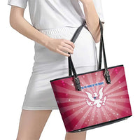 USA Christmas Leather Tote Bag with Bald Eagle Seal Pink Starburst Pattern and Festive Holiday Icons - Wonder Print Shop