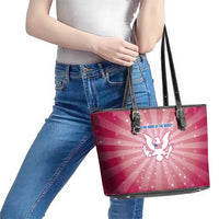 USA Christmas Leather Tote Bag with Bald Eagle Seal Pink Starburst Pattern and Festive Holiday Icons - Wonder Print Shop