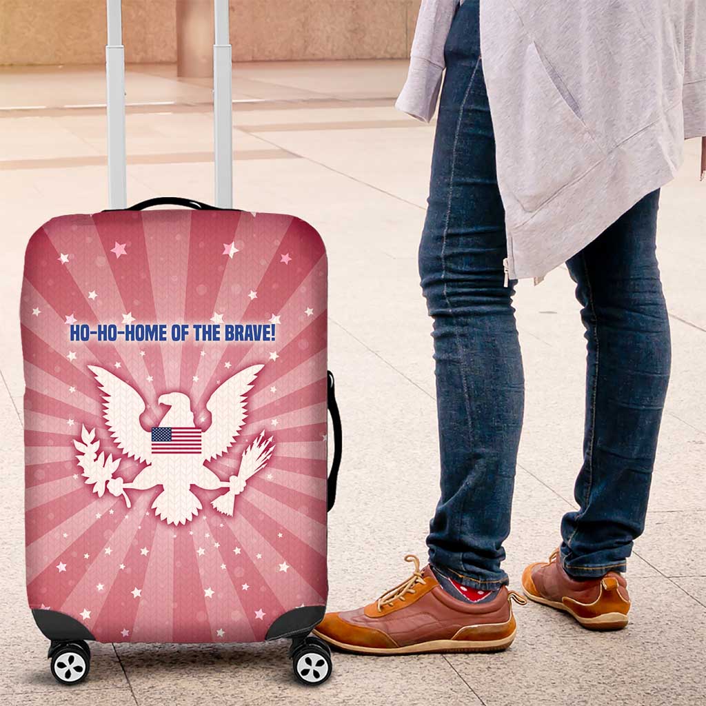 USA Christmas Luggage Cover with Bald Eagle Seal Pink Starburst Pattern and Festive Holiday Icons - Wonder Print Shop