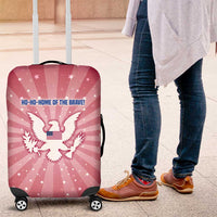 USA Christmas Luggage Cover with Bald Eagle Seal Pink Starburst Pattern and Festive Holiday Icons - Wonder Print Shop