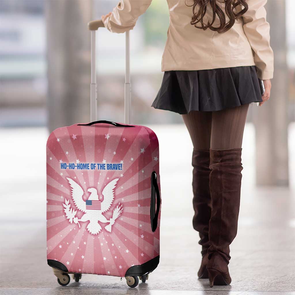 USA Christmas Luggage Cover with Bald Eagle Seal Pink Starburst Pattern and Festive Holiday Icons - Wonder Print Shop