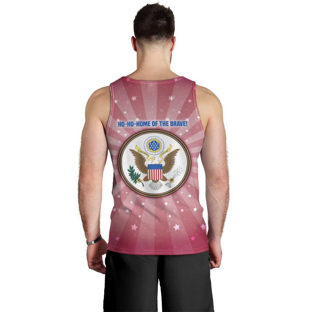 USA Christmas Men Tank Top with Bald Eagle Seal Pink Starburst Pattern and Festive Holiday Icons - Wonder Print Shop
