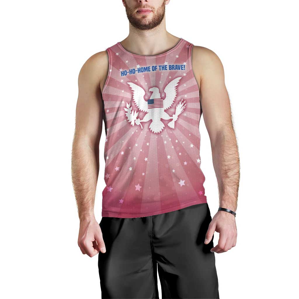USA Christmas Men Tank Top with Bald Eagle Seal Pink Starburst Pattern and Festive Holiday Icons - Wonder Print Shop