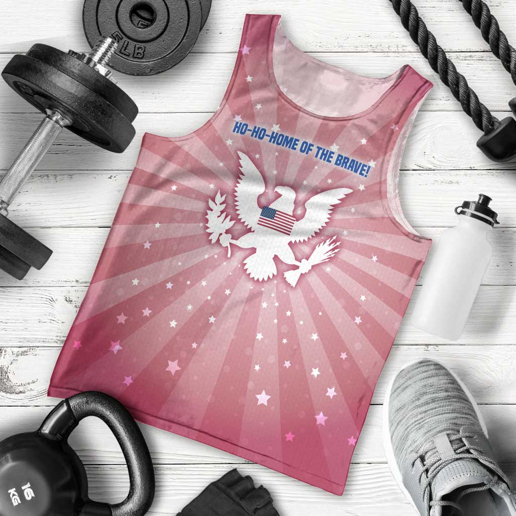 USA Christmas Men Tank Top with Bald Eagle Seal Pink Starburst Pattern and Festive Holiday Icons - Wonder Print Shop