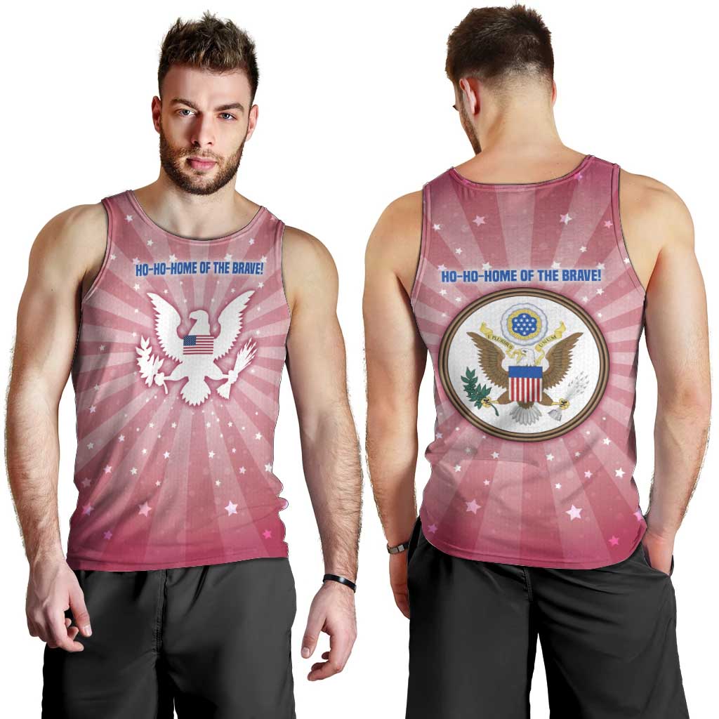 USA Christmas Men Tank Top with Bald Eagle Seal Pink Starburst Pattern and Festive Holiday Icons - Wonder Print Shop