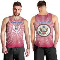 USA Christmas Men Tank Top with Bald Eagle Seal Pink Starburst Pattern and Festive Holiday Icons - Wonder Print Shop