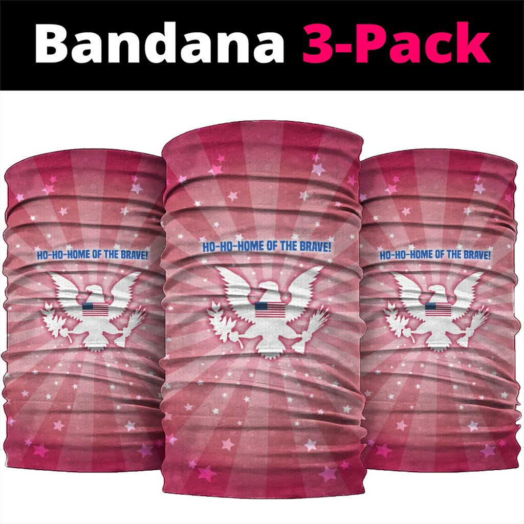 USA Christmas Neck Gaiter with Bald Eagle Seal Pink Starburst Pattern and Festive Holiday Icons - Wonder Print Shop