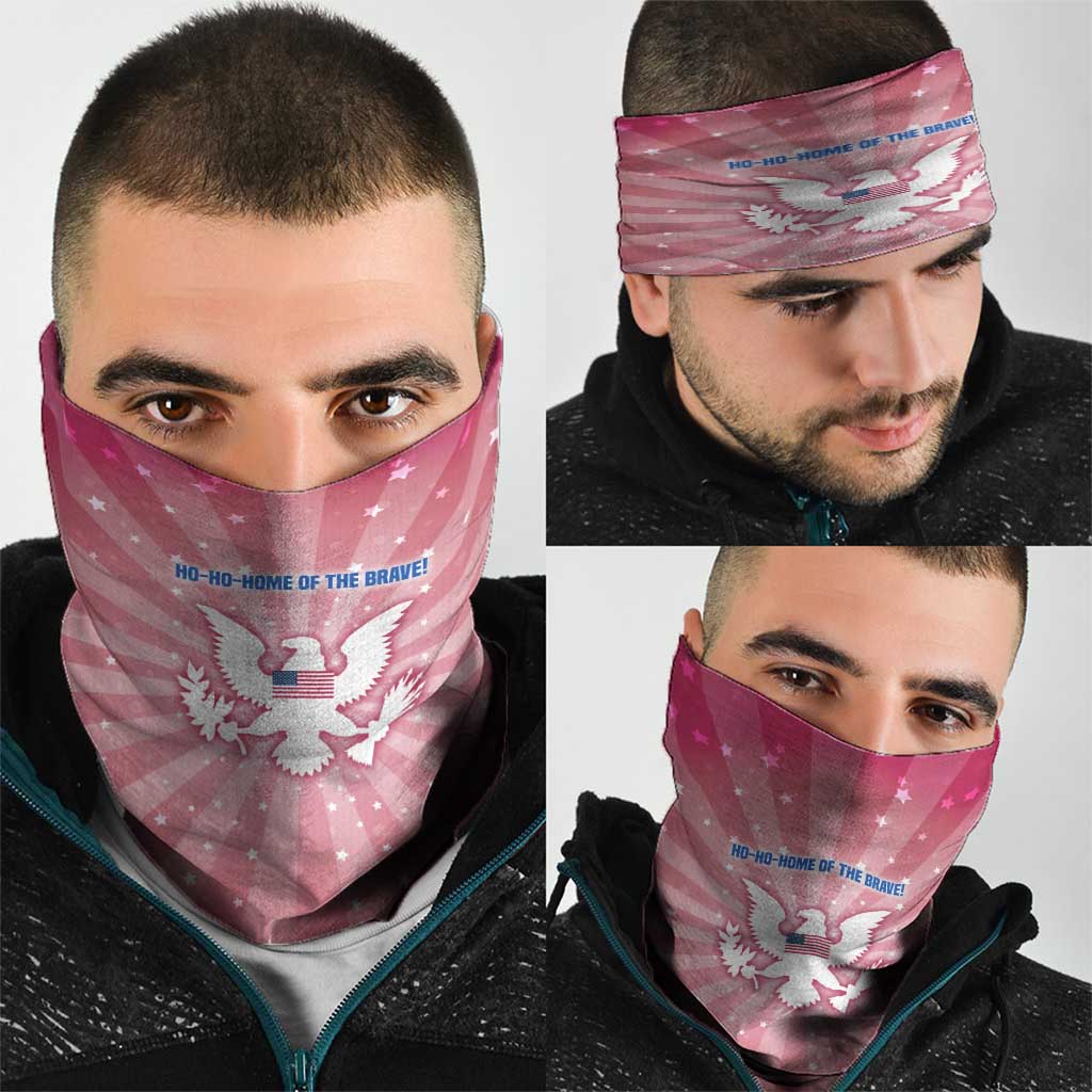 USA Christmas Neck Gaiter with Bald Eagle Seal Pink Starburst Pattern and Festive Holiday Icons - Wonder Print Shop