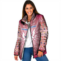 USA Christmas Padded Jacket with Bald Eagle Seal Pink Starburst Pattern and Festive Holiday Icons - Wonder Print Shop