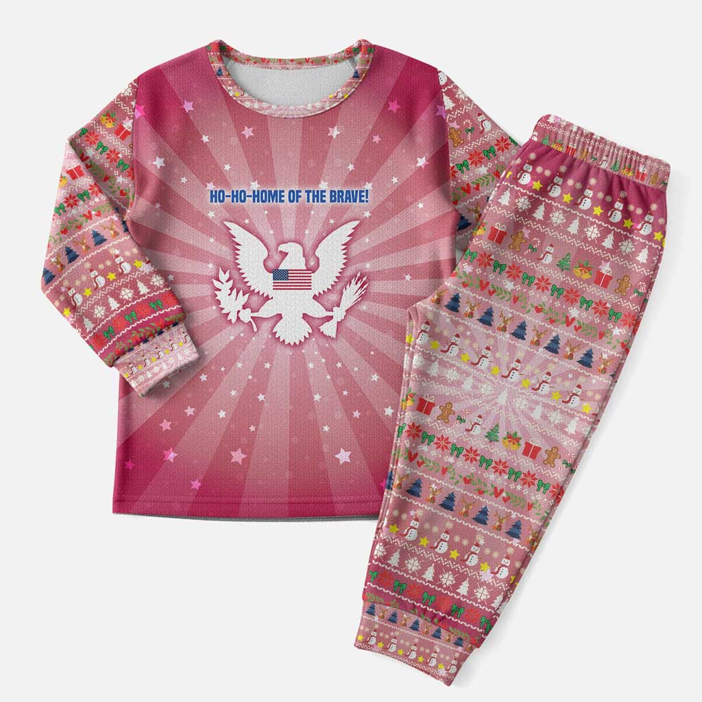 USA Christmas Pajama Set with Bald Eagle Seal Pink Starburst Pattern and Festive Holiday Icons - Wonder Print Shop