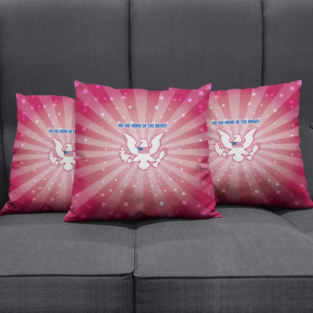 USA Christmas Pillow Cover with Bald Eagle Seal Pink Starburst Pattern and Festive Holiday Icons - Wonder Print Shop