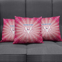 USA Christmas Pillow Cover with Bald Eagle Seal Pink Starburst Pattern and Festive Holiday Icons - Wonder Print Shop