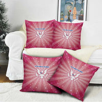 USA Christmas Pillow Cover with Bald Eagle Seal Pink Starburst Pattern and Festive Holiday Icons - Wonder Print Shop